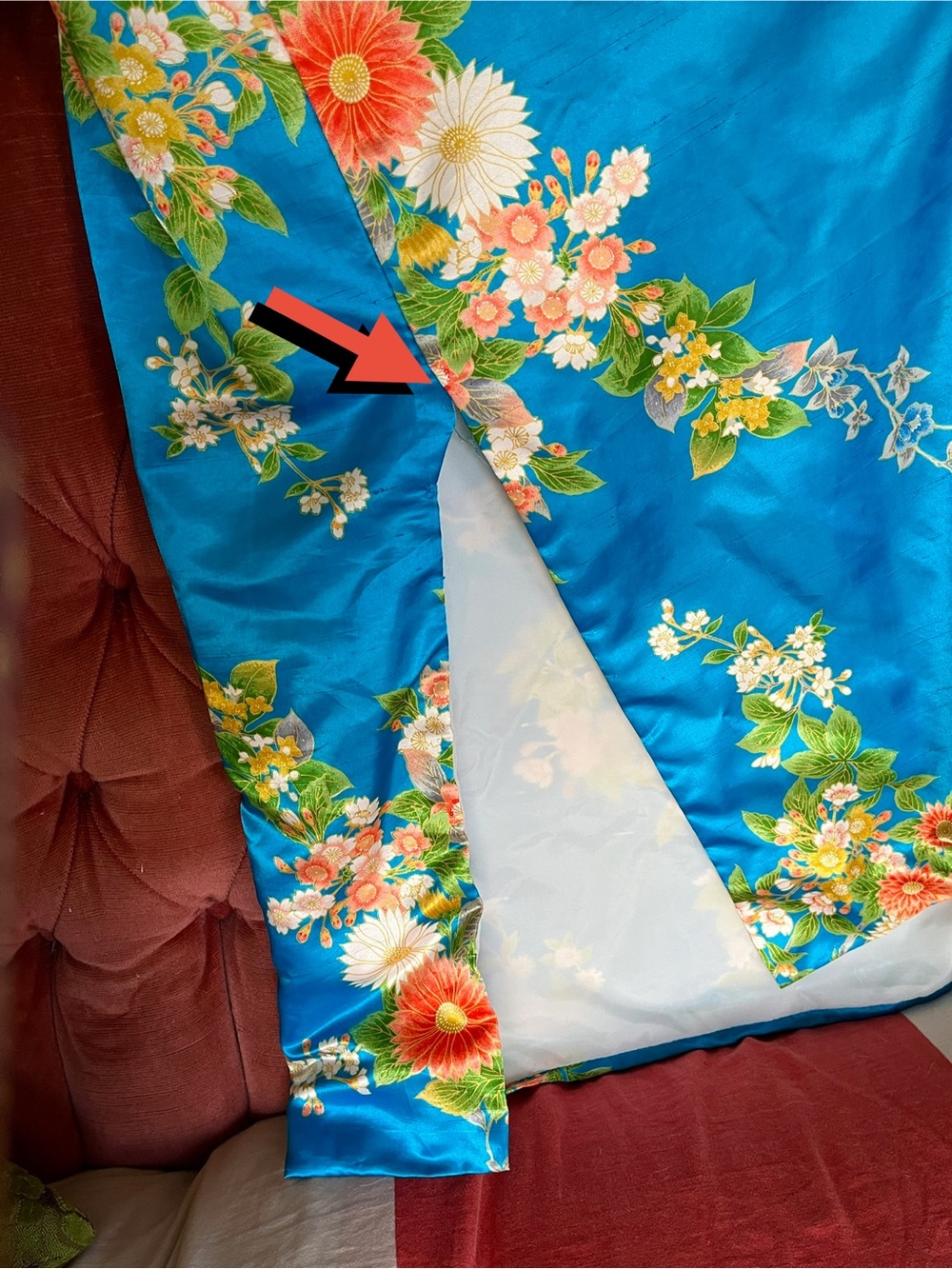 Vintage 70s I. Magnin Floral Kimono Robe Blue Satin Dressing Gown Made in Japan - Picture 5 of 14
